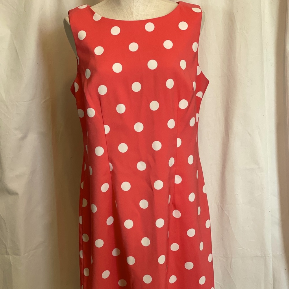 R&K Women's Size 14 Casual Dress Polka Dot Coral